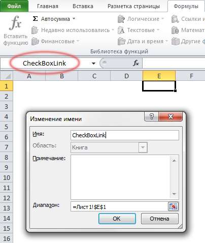 Рис. 2.3. Ячейка Е1 с именем CheckBoxLink