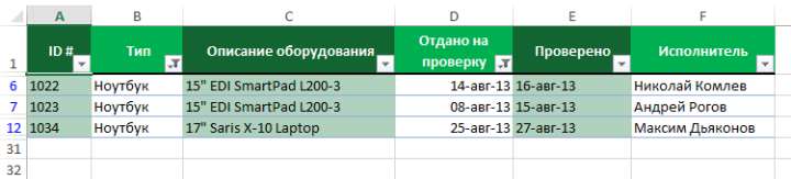 Фильтр в Excel