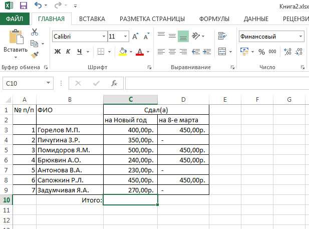 Рис. 3.1. Выделение ячейки для получения итоговых данных