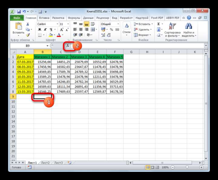 Переход в Мастер функций в Microsoft Excel