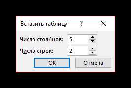 Стандартное создание таблицы в PowerPoint