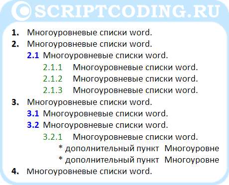 многоуровневый список программным путем в word