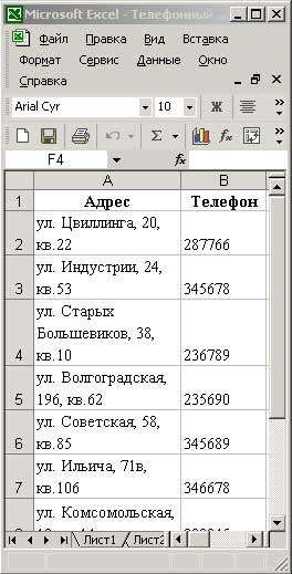 Рис. 43. Исходный телефонный справочник