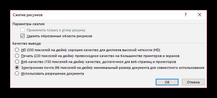 Варианты сжатия в сервисе в PowerPoint