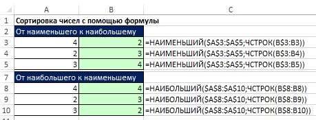 Рис. 19.23. Формулы сортировки чисел