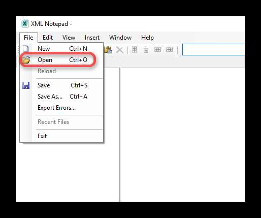 Открытие в XML Notepad
