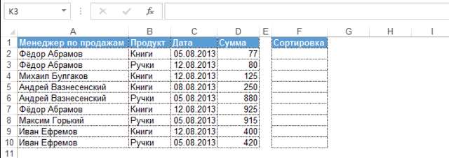 сортировка формула массива