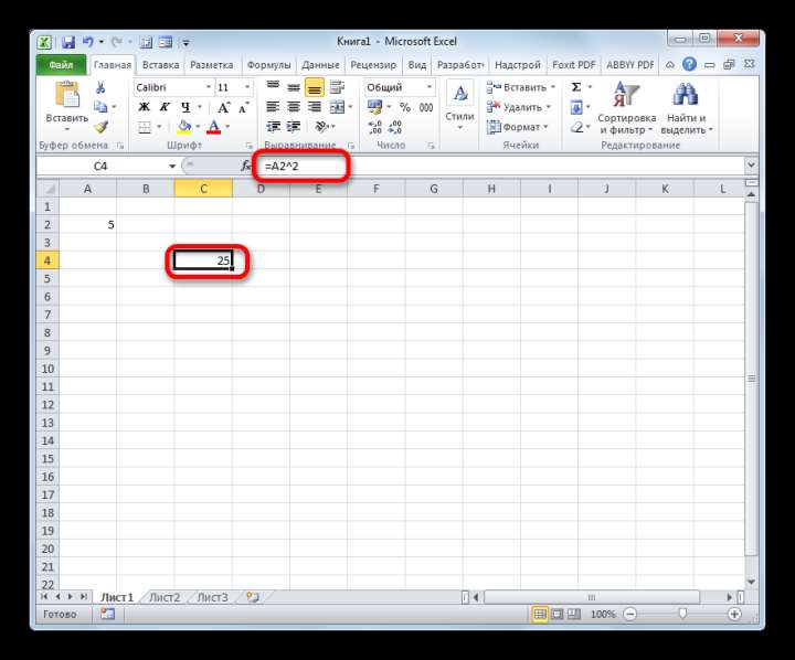 Результат возведения в квадрат числа находящегося в другой ячейке в Microsoft Excel