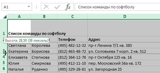 Высота строк и ширина столбцов в Excel