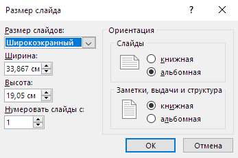 Окно Размер слайда