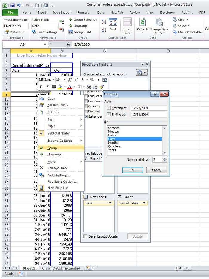 Группировка в сводных таблицах Excel