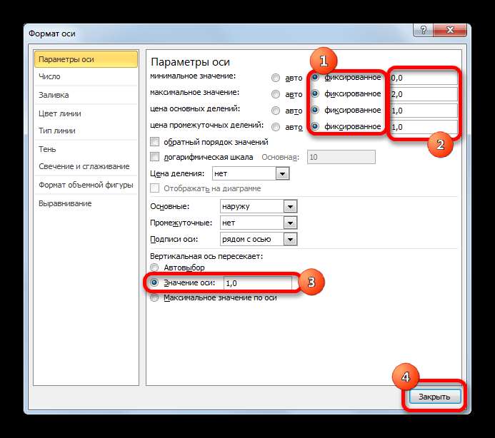 Настройка горизонтальной оси в Microsoft Excel