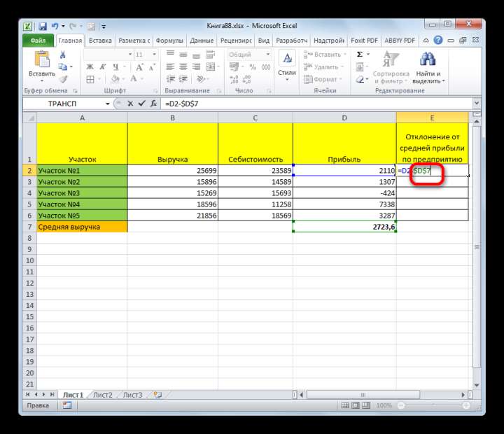 Абсолютное число в приложении Microsoft Excel