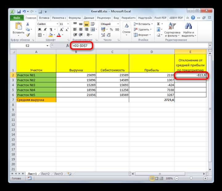 Результат расчета в Microsoft Excel