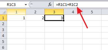 сумма двух ячеек при использовании стиля R1C1
