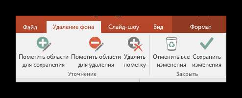 Панель инструментов для удаления фона в PowerPoint