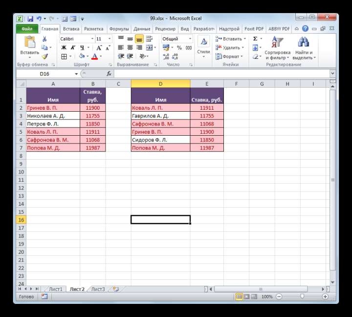 Повторяющиеся значения выделены в Microsoft Excel