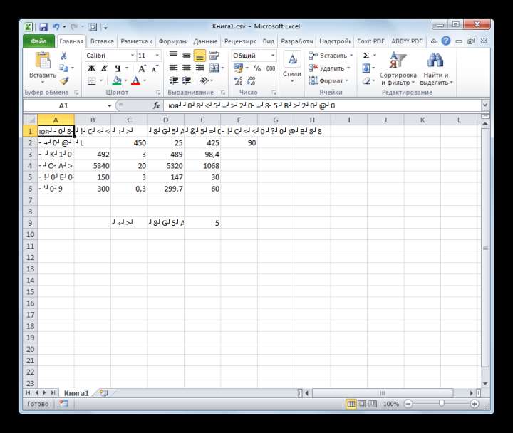 Некорректные символы в Microsoft Excel