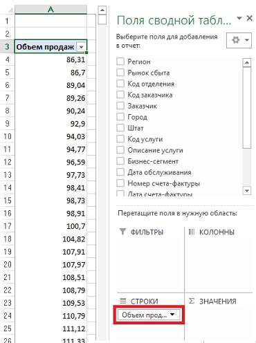 Рис. 23. Поместите данные в область строк