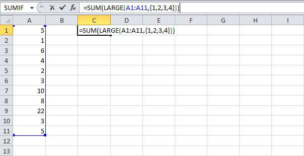 Суммирование наибольших чисел в Excel