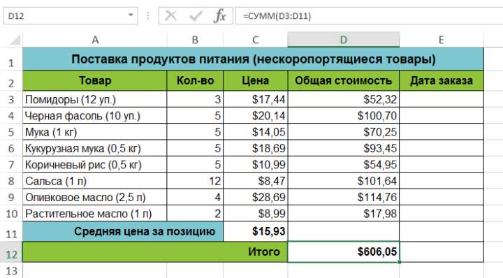 Вставка функции в Excel