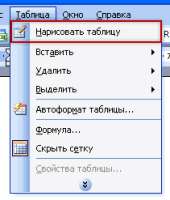 Нарисовать таблицу Word 2003