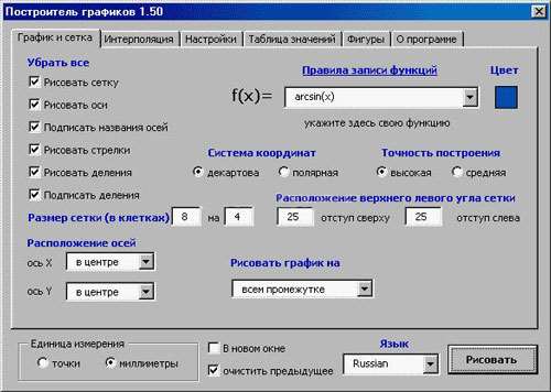 Интерфейс построителя графиков