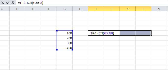 Преобразование столбца в строку в excel