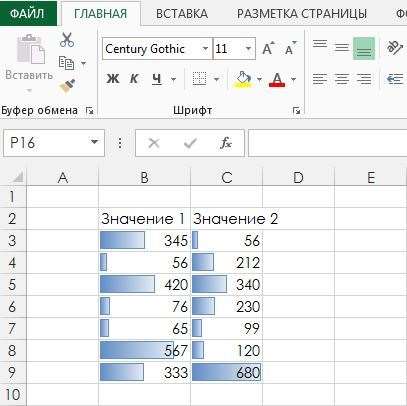 Рис. 1. Ячейки с условным форматированием в Excel