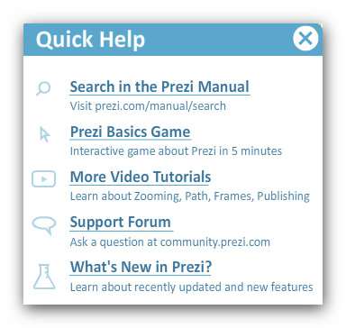 Окно быстрой помощи Prezi.com