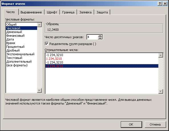 Рис. 1.4. Настройки числового формата