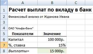 Расчет выплат по вкладу в банк. Формула расчета процентов в Excel 