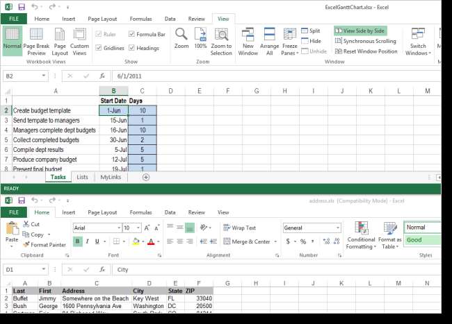 Открыть файлы Excel рядом