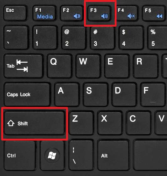 сочетание клавиш SHIFT+F3