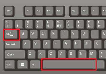 клавиши ПРОБЕЛ или TAB на клавиатуре