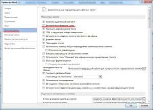 Дополнительные параметры настройки в Ворде
