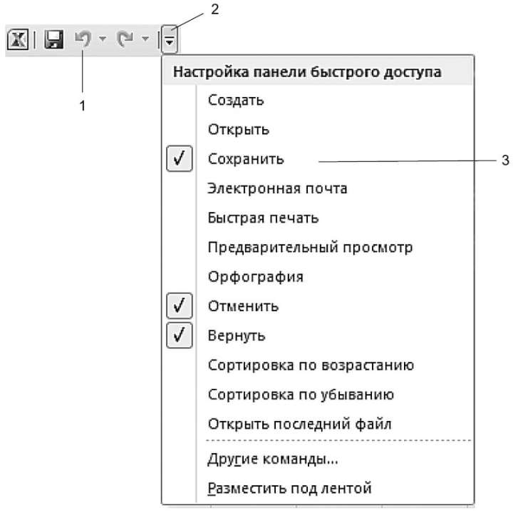 Рис. 1.3. Настройка панели быстрого доступа