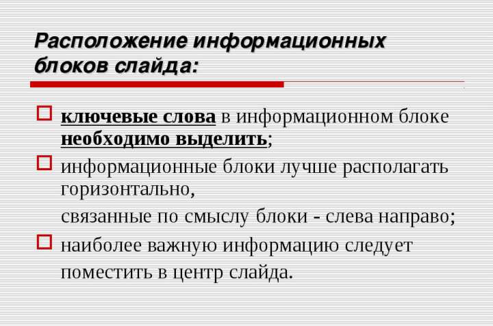 Расположение информации на слайде