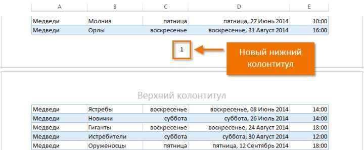 Вставка колонтитулов в Excel