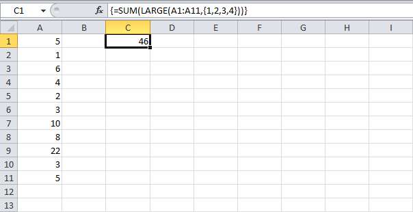 Суммирование наибольших чисел в Excel