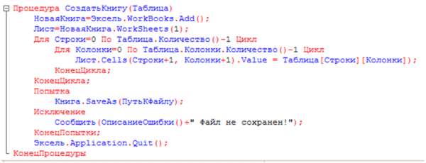 Табличный документ сохранить в Excel