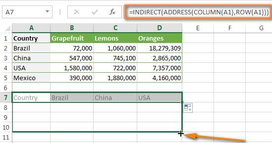 Транспонирование данных в Excel